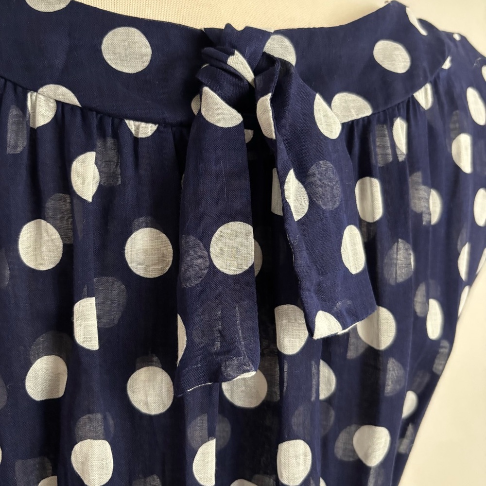 Vintage 1960s GAY GIBSON Navy Blue & White Polka Dot Sleeveless Dress / 24 waist - Picture 9 of 16